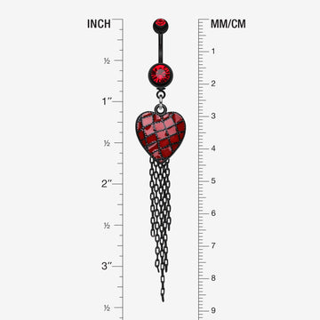 Detail View 1 of Blackline Red Heart Chain Tassel Belly Ring-Red